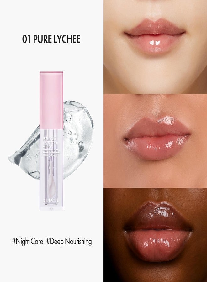 ELROEL Blanc Essential Lip Oil - 50HR Moisturizing & Hydrating Korean Lip Gloss Makeup with 6 Botanical Extracts - Lightweight, Non-Sticky Clear Essence Overnight Repair 0.15 fl oz (#01 Pure Lychee) - Image 2